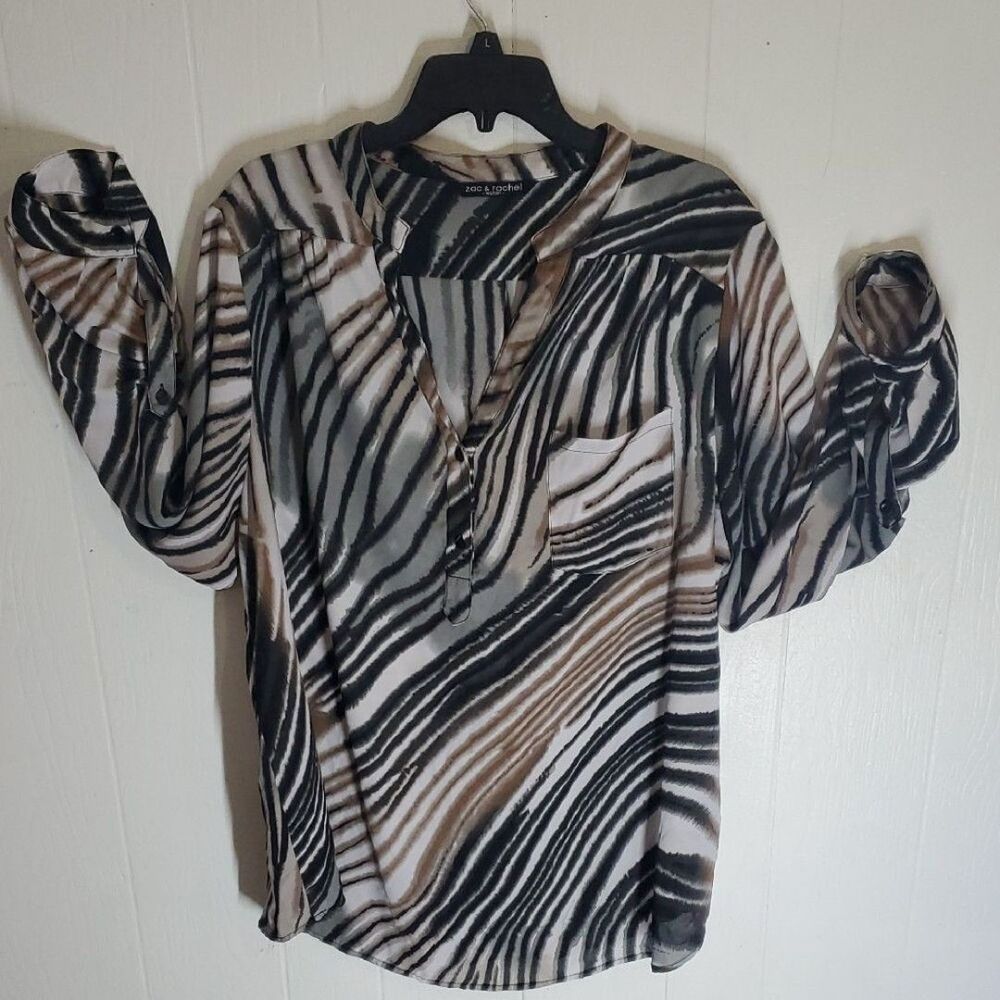 Zac & Rachel Women's 3X Black and Brown Zebra Print Blouse